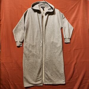 Women's Sz Small Long Gray Duster Hoodie Open Front Athleisure College Sweater
